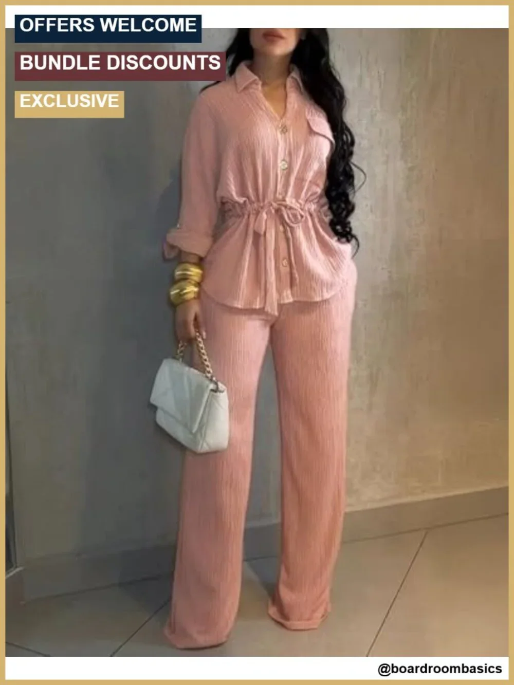 2 Piece Matching Set Women's Button Down Shirt Wide Leg Pants Business Casual